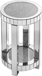 Mirrored Round End Table with Crystal, 2-Layer Modern Small Sofa Table with - Image 7
