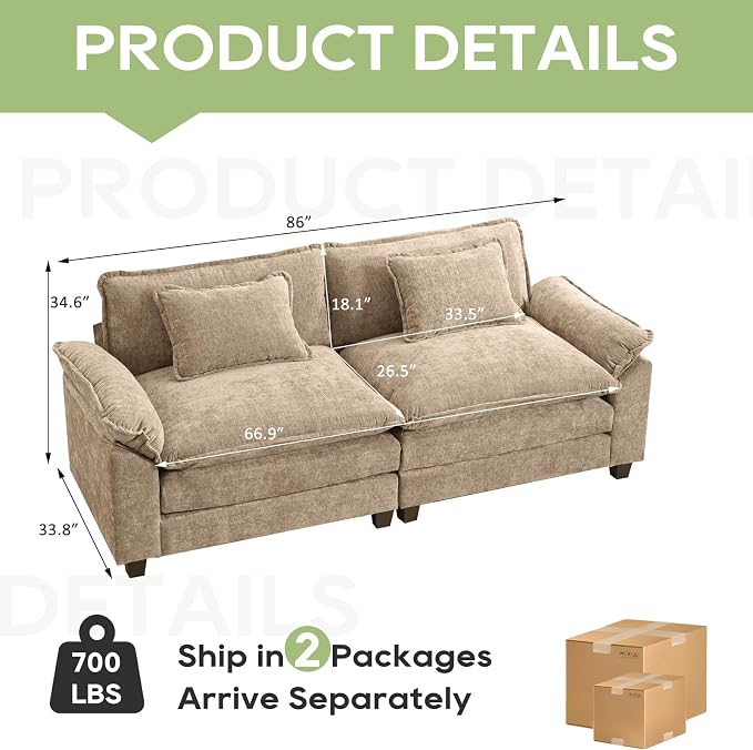 Oprisen 86" Modular Sectional Sofa, Comfy Cloud Couch Sectional Sofa, Chenille - Image 2
