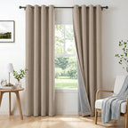 100% Blackout Linen Textured Curtains 72 Inch Long, Burlywood Birch | 100% by 100BlackoutShield