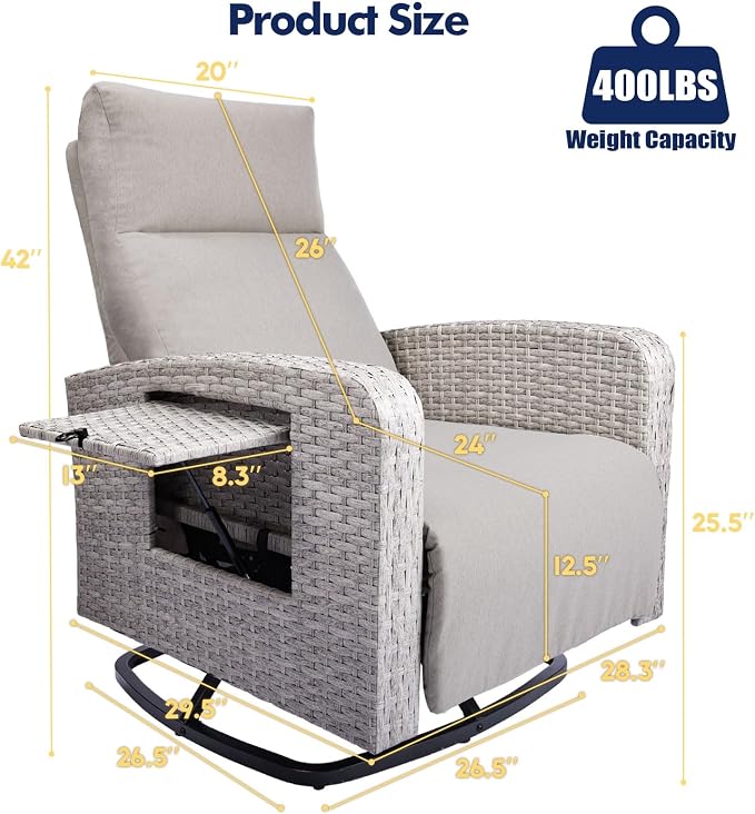 ZZW Outdoor Recliner Chair Set of 2, Wicker Patio Recliners - Image 2