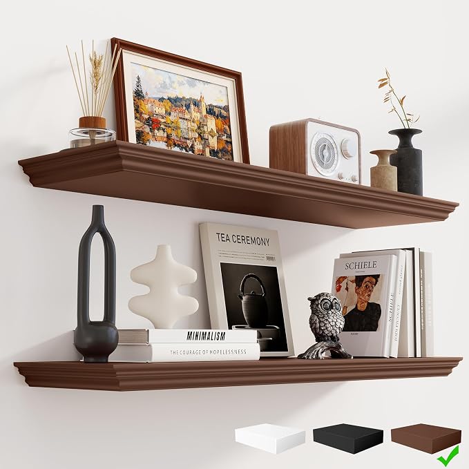 Fun Memories Floating Shelves 36 Inch Long, 9.3 Inch Deep Classic Crown Molding by FunMemories