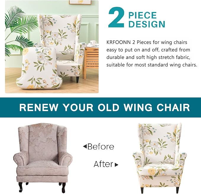 KRFOONN Wingback Chair Covers Slipcovers 2 Piece Stretch Wing Chair Covers - Image 4