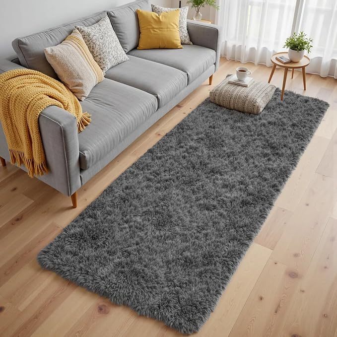 2x6 Fluffy Shag Area Rugs for Living Room Bedroom: Soft Plush Carpet Grey | - Image 2