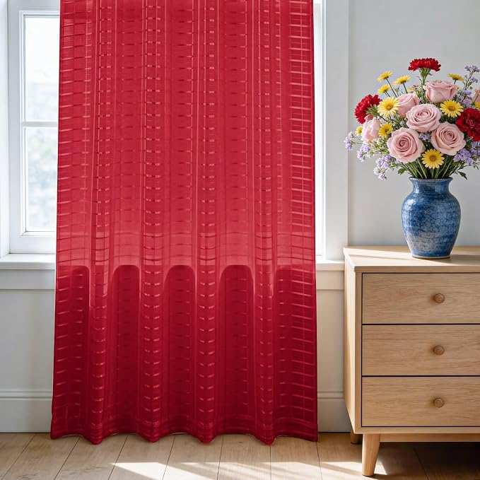 SpaceDresser Check Sheer Curtains 45 Inches Long - Image 3