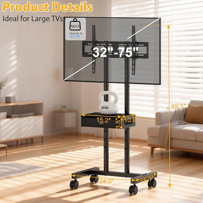 Hayexiha Rolling TV Stand with Drawer - Image 4