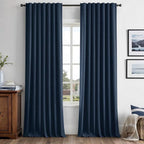 MIULEE 100% Blackout Linen Curtains 42 x 96 Inch Midnight Blue 2 Panels | by MIULEE
