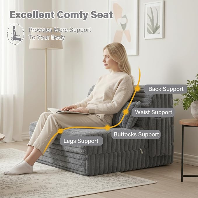 Tiita Folding Sofa Bed Single Size, Convertible Sleeper Chair Mattress - Image 3