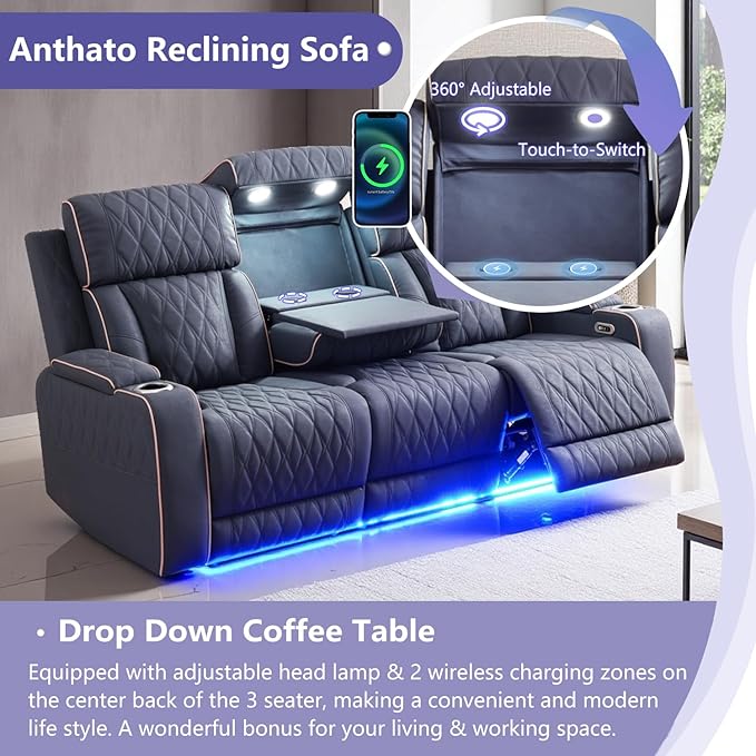 Power Recliner Sofa Set, Luxury Recliner Sofa & 2 Chairs - Image 3