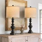 BOBOMOMO 24" Traditional Farmhouse Table Lamp Set of 2, Vintage Resin Lamps - Image 8