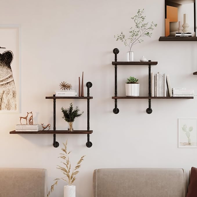 Industrial Pipe Shelving Wall Mounted, Rustic Floating Shelves Wall Shelf Unit - Image 4