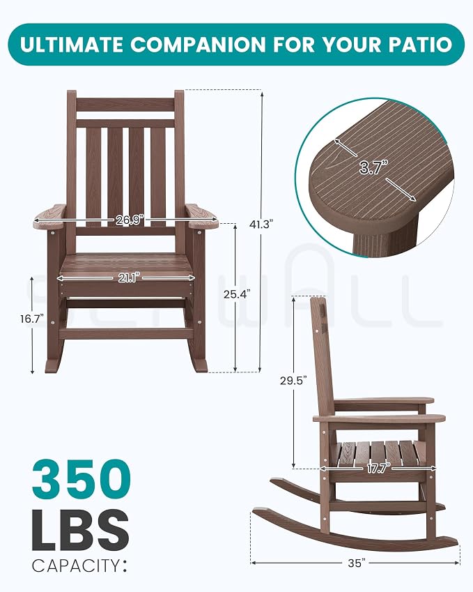 SERWALL Outdoor Rocking Chair Set of 4, HDPE Rocking Chair - Image 3