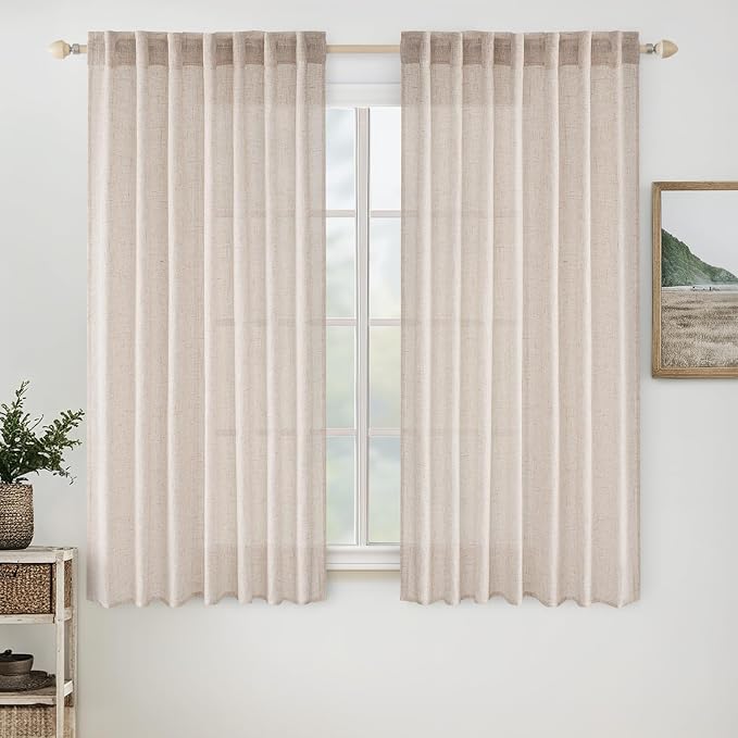 MIULEE Natural White Linen Curtains 52x48 Inch 2 Panels by MIULEE