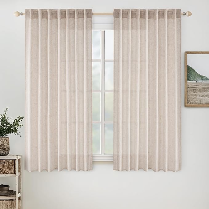 MIULEE Natural White Linen Curtains 52x54 Inch Length 2 Panels by MIULEE