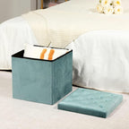 B FSOBEIIALEO Storage Ottoman Cube Velvet Tufted Folding Ottomans Footstool - Image 2