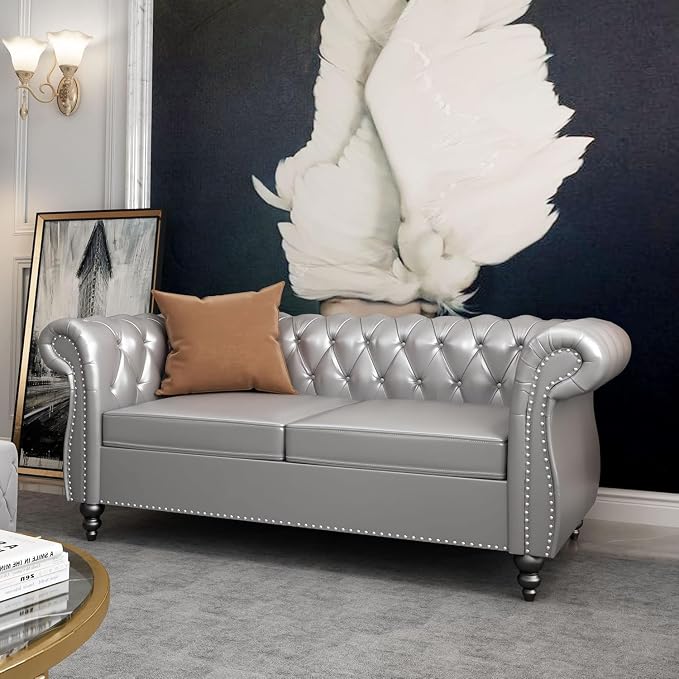 Mid-Century 2 Seater Sofa, Faux Leather Loveseat - Image 7