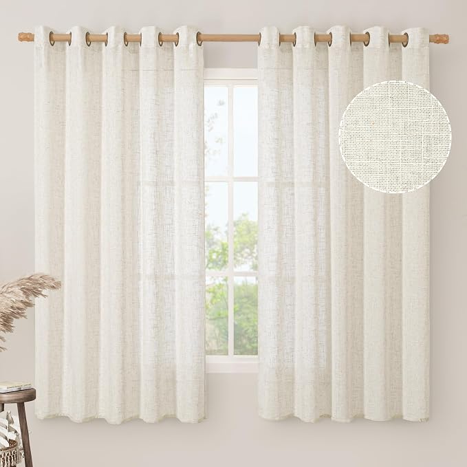 Natural Linen Curtains 63 inch Length by LAMIT