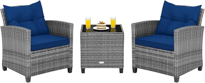 COSTWAY 3-Piece Patio Furniture Set, Outdoor Wicker Rattan Sofa by COSTWAY