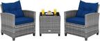 COSTWAY 3-Piece Patio Furniture Set, Outdoor Wicker Rattan Sofa by COSTWAY