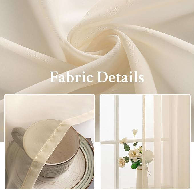 MIULEE 2 Panels Sheer Curtains for Living Room 54 X 102 Inches Cream | Window - Image 3