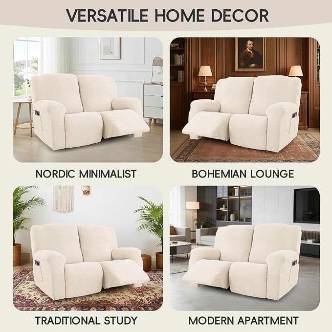 Recliner Loveseat Covers, 4-Piece Stretch Geometric Strokes Jacquard Reclining - Image 7