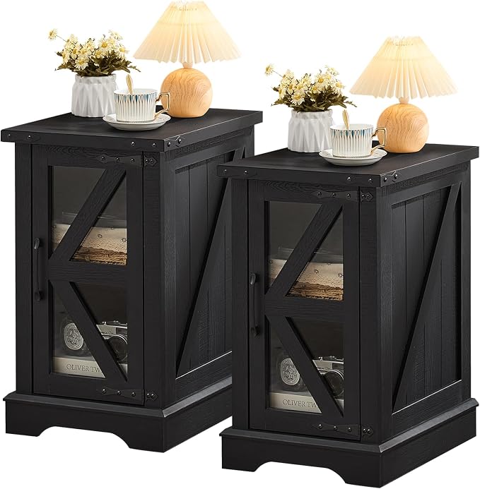 Joaxswe Narrow Night Stand Set 2, Farmhouse Side End Table by Joaxswe