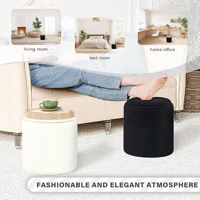 PINPLUS Storage Ottoman Round Boucle Ottoman - Image 7