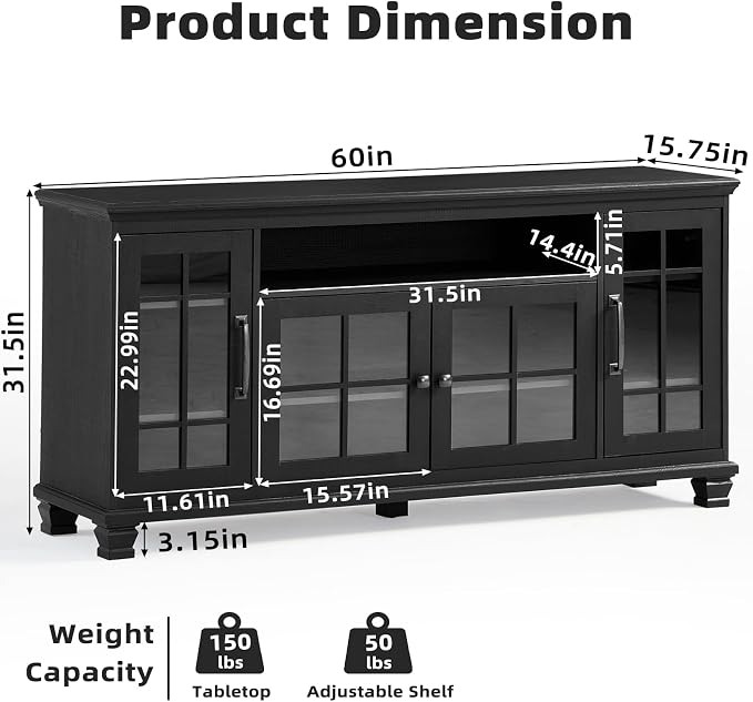 SAVOR LIFE Large Black Sideboard Buffet Cabinet - Image 2