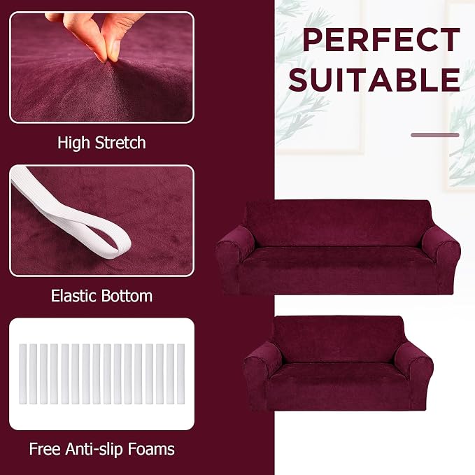 Peryiter 2 Pcs Sofa Covers Couch and Loveseat Covers Set Stretch Sofa Slipcover - Image 3