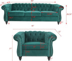 RARZOE Modern 2 Pieces Living Room Sofa Set, Contemporary Tufted Button Velvet - Image 2