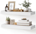 24x8x1.6 inch Floating Shelves Set of 2 – Solid Wood Rustic White Wall Mounted by YLYHSST