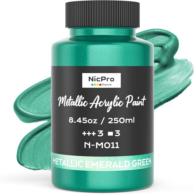 Nicpro Metallic Emerald Green Acrylic Paint, 8.45oz/250ml Large Pearlescent by Nicpro