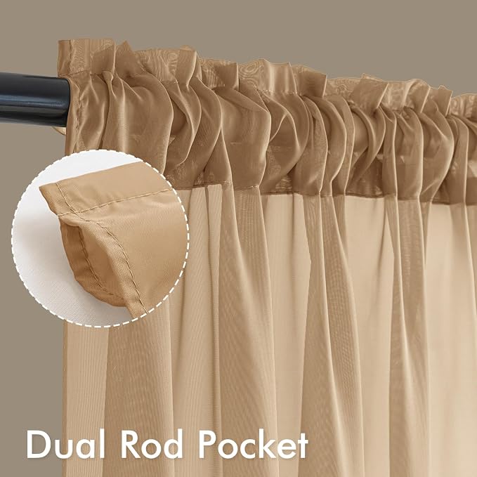 MIULEE Brown Sheer Curtains 84 Inches Long 4 Panels 54 x 84 Inches | Light - Image 3