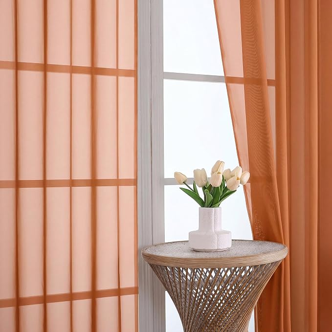 Sheer Orange Curtains 108 Inches Long 2 Panels Set, 59 Inch Extra Wide - Image 3