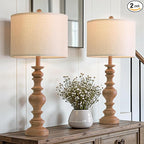 BOBOMOMO 27" Light Brown Table Lamps Set of 2, Large Farmhouse Resin Lamps by BOBOMOMO