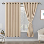 Grommet Blackout Curtains for Bedroom 70 x 63 Inches Beige 2 Panels | Thermal - Image 8