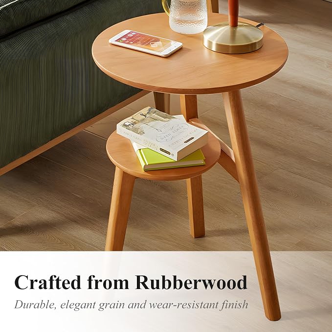 Side Table, 2-Tier Round End Tables Living Room, Mid Century Modern Side Table - Image 4