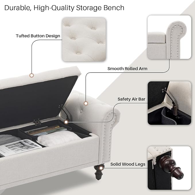 SOFTHION Storage Bench for Bedroom, Upholstered Linen Storage Ottoman - Image 4