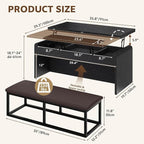 Lift Top Coffee Table with Bench, 4-in-1 Multi-Function Coffe Table w/Curved - Image 2