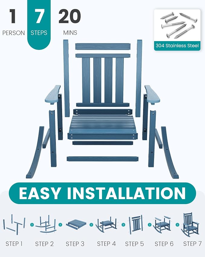 SERWALL Outdoor Rocking Chair Set of 2, HDPE Rocking Chair - Image 7