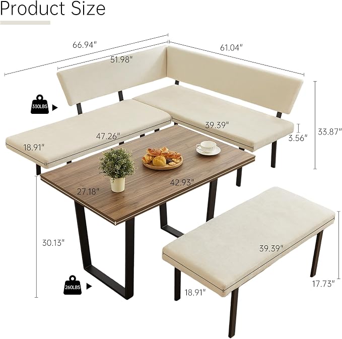 HIPIHOM 3-Piece Corner Dining Table Set - Image 3