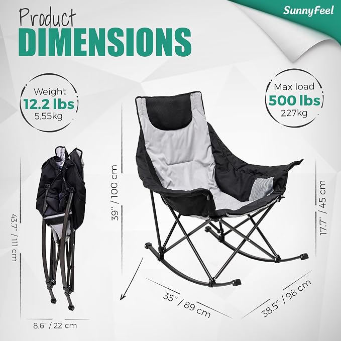 SUNNYFEEL Oversized Rocking Camping Chair, Fully Padded Patio Chair - Image 3