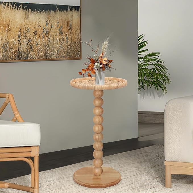 Drink Table, Boho Rattan Small Round Side Table - Image 4