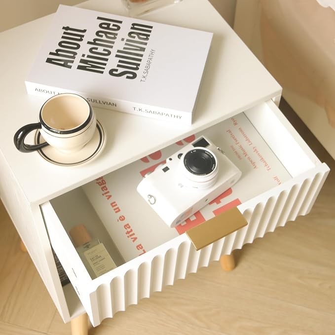 Fultyle White Nightstand with Charging Station, Mid Century Modern Bedside - Image 7