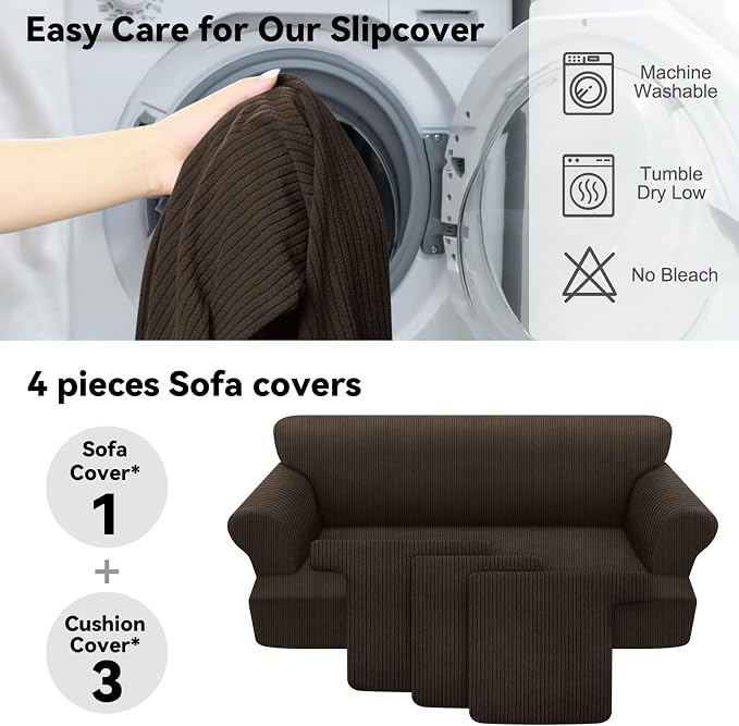 Waterproof Couch Cover 4-Piece Set Striped Sofa Slipcovers - Image 5