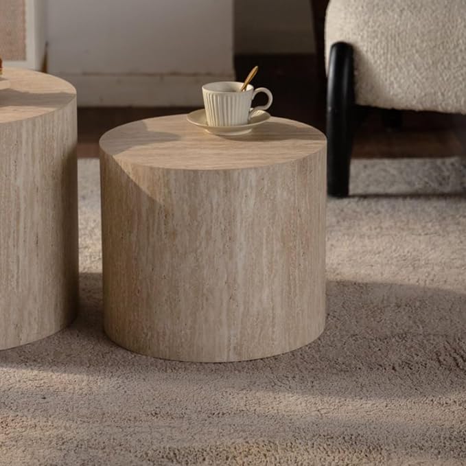 Round Wooden Nesting Coffee Table Set of 2, Circle Modern Accent End Side Table - Image 5