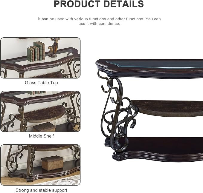 54'' Dark Brown Retro Wooden Sofa Table - Image 4