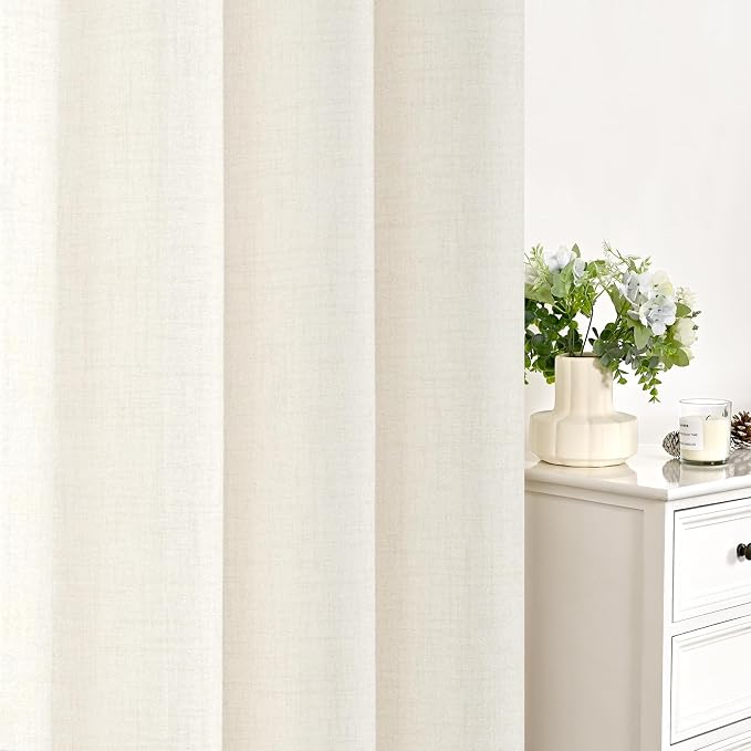 YoungsTex Ivory Linen Semi Sheer Curtains 90 Inch Length - Image 7