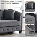 2 Piece Modern Chesterfield Velvet 77" 3-Seater Sofa Set, Upholstered Tufted - Image 4