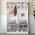 Wodeer Hall Tree with Bench and Shoe Storage, 6 Hooks, 12 Shoe Cubbies - Image 6