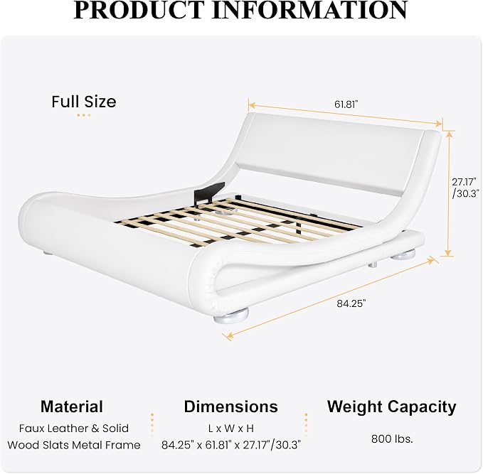 SHA CERLIN Full Size Upholstered Bed Frame, Deluxe Low Profile Sleigh Bed - Image 2